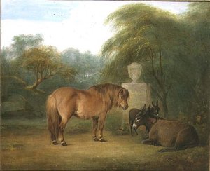 Pony and Donkeys in a Glade by Maria Spilsbury